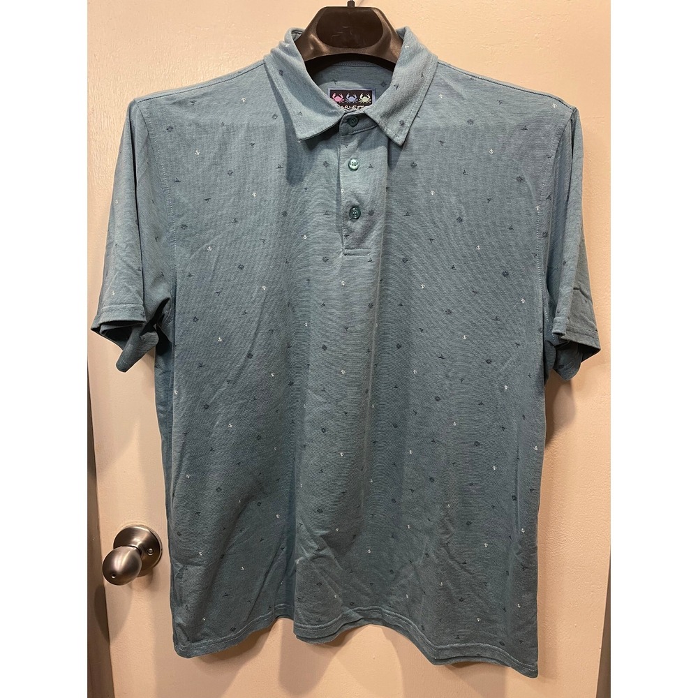 Charleston Threads Mens XL Polo Shirt Blue Nautical Anchor Sailboat Print Slub